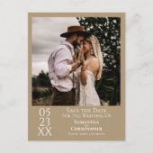Simple Sandy Tan Wedding Save the Date Foto Postkarte (Vorderseite)
