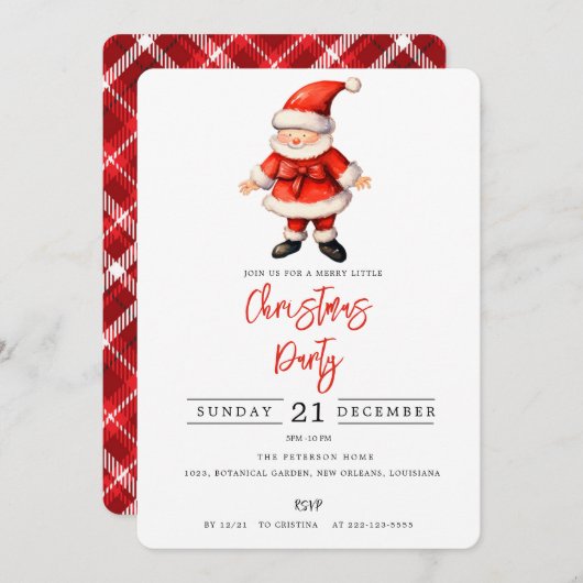 Simple Santa Clause Weihnachts-Party Einladung (Vorne/Hinten)