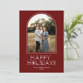 Simple Scandi Arch Foto Happy Holidays Red Feiertagskarte (Stehend Vorderseite)