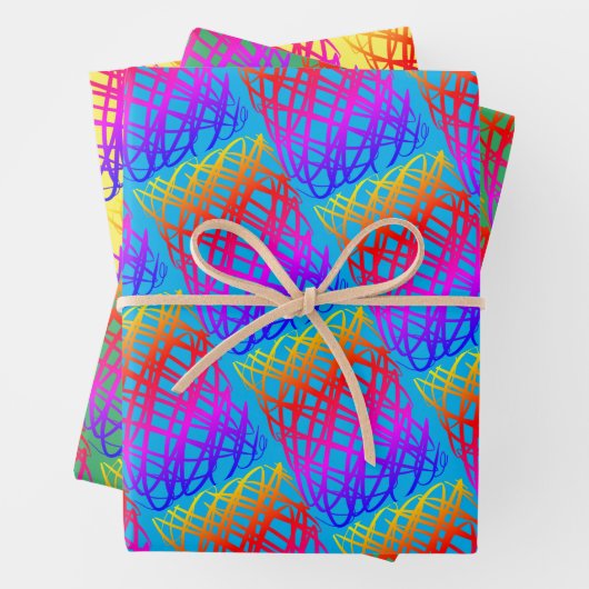 Simple Scribble | Blau, Grün, Gelb Hintergrund Geschenkpapier Set (Beispiel)