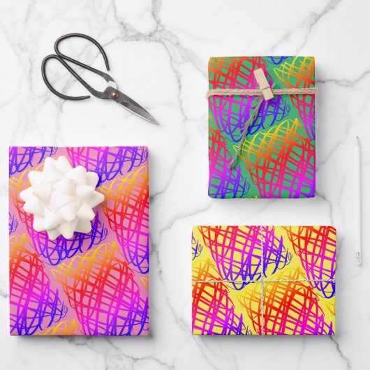 Simple Scribble | Rosa, grüne, gelbe Hintergründe Geschenkpapier Set (Vorderseite)