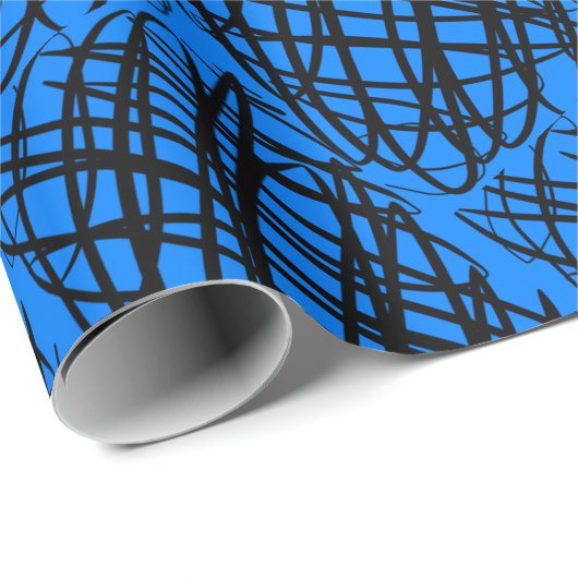 Simple Scribble | Schwarz | angeekelt | Blau | Geschenkpapier (Rolleneckpunkt)