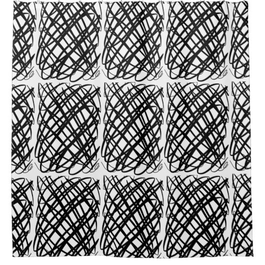 Simple Scribble | Schwarz | Center Tiled | Duschvorhang (Vorderseite)