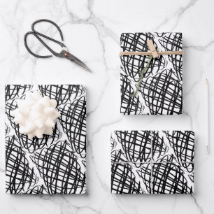 Simple Scribble   Schwarz   halber Rückgang   Geschenkpapier Set