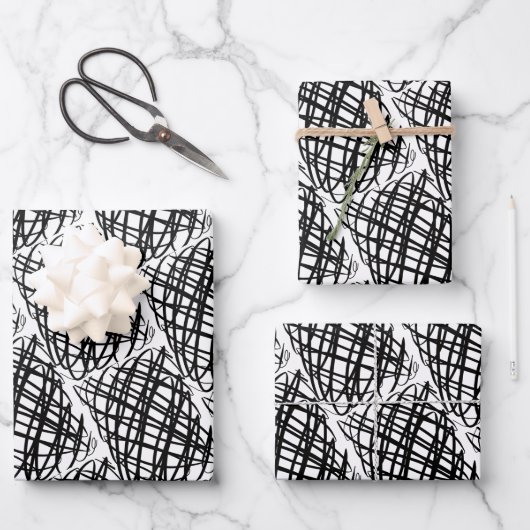 Simple Scribble | Schwarz | halber Rückgang | Geschenkpapier Set (Vorderseite)