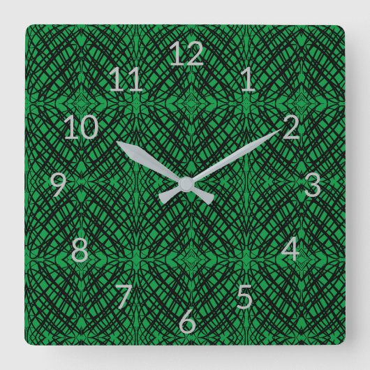 Simple Scribble | Spiegelung | Grün | Quadratische Wanduhr (Vorderseite)