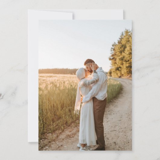 Simple Script 2 Photo QR Code Off White Wedding Einladung (Rückseite)