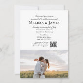 Simple Script 2 Photo White QR Code Wedding Einladung (Vorderseite)