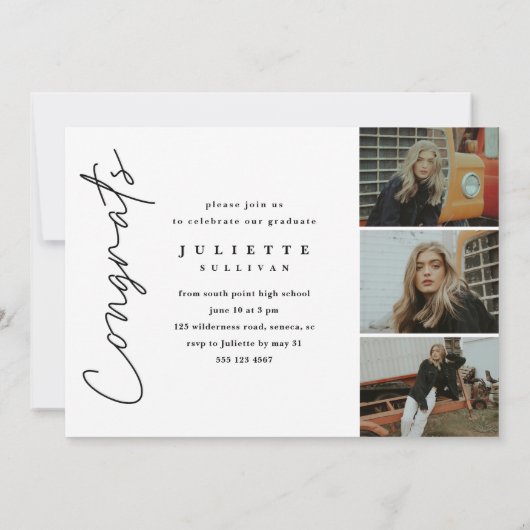 Simple Script 4 Foto Graduation Party Einladung (Rückseite)