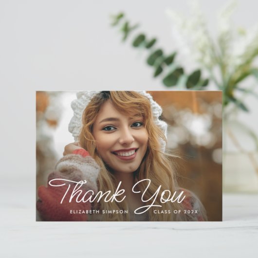 simple script-Abschluss danke Fotokarte (Stehend Vorderseite)