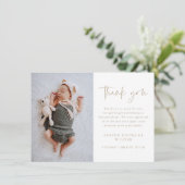 Simple Script Baby Photo Dankeskarte (Stehend Vorderseite)