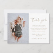Simple Script Baby Photo Dankeskarte (Vorderseite)