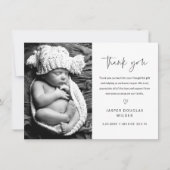 Simple Script Black and White Baby Photo Dankeskarte (Vorderseite)