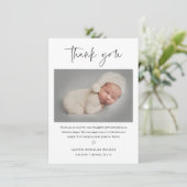 Simple Script Black and White Baby Photo Dankeskarte (Stehend Vorderseite)