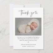 Simple Script Black and White Baby Photo Dankeskarte (Vorderseite)