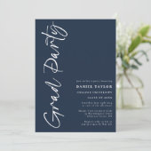 Simple Script Blue Graduation Party Einladung (Stehend Vorderseite)