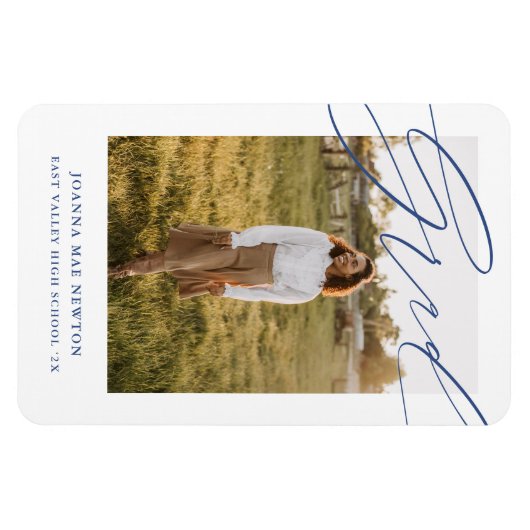 Simple Script Blue Photo Graduation Announcement Magnet (Horizontal)
