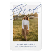 Simple Script Blue Photo Graduation Announcement Magnet (Vertikal)