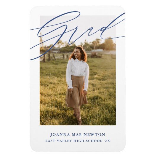 Simple Script Blue Photo Graduation Announcement Magnet (Vertikal)