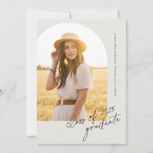 Simple Script Boho Arch Foto Abschluss Einladung (Vorderseite)