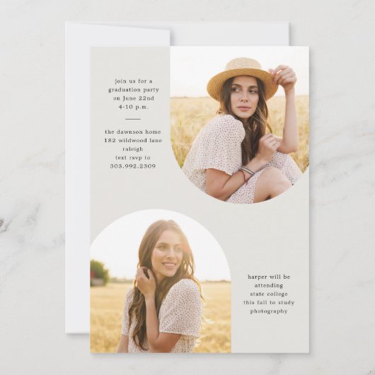 Simple Script Boho Arch Foto Abschluss Einladung (Rückseite)