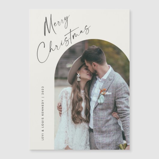 Simple Script Boho Arch Foto Christmas Magnet (Vorderseite)