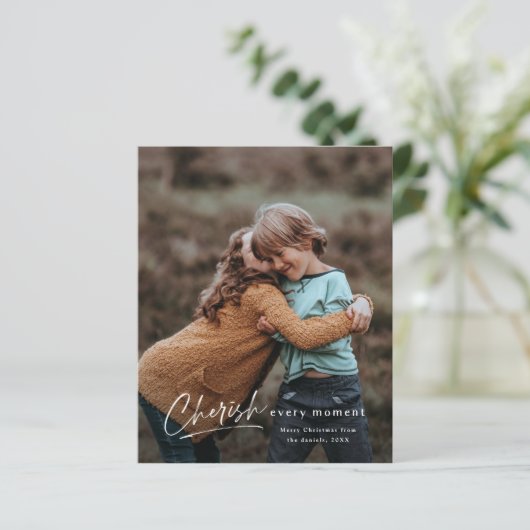Simple Script Cherish Foto Budget Weihnachtskarte (Stehend Vorderseite)