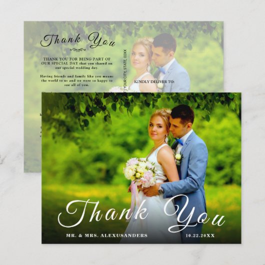 Simple Script Custom Foto H White Wedding Danke U Postkarte (Vorne/Hinten)