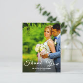 Simple Script Custom Foto White Wedding Danke U Postkarte (Stehend Vorderseite)