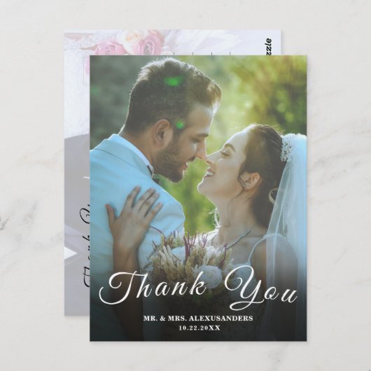 Simple Script Custom Foto White Wedding Danke U Postkarte (Vorne/Hinten)