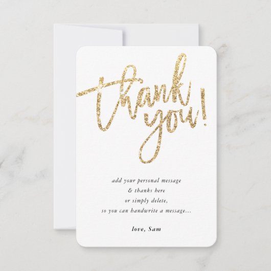 SIMPLE SCRIPT danke notieren Gold Glitzer-Typ Einladung (Vorderseite)