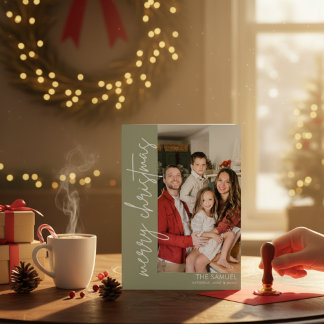 Simple Script Family Photo Happy Holiday Card Feiertagskarte