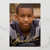 Simple Script Gold Foil Foto Graduation Party Folieneinladung (Vorderseite)