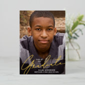 Simple Script Gold Foil Foto Graduation Party Folieneinladung (Stehend vorne)