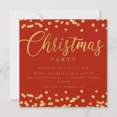 Simple Script Gold Red Confetti Weihnachts-Party Einladung (Vorderseite)