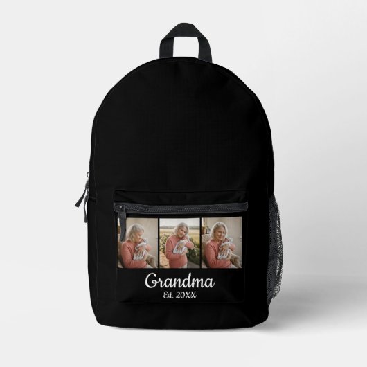 Simple Script Grandma Est. 3 Photo Year Bedruckter Rucksack (Vorderseite)