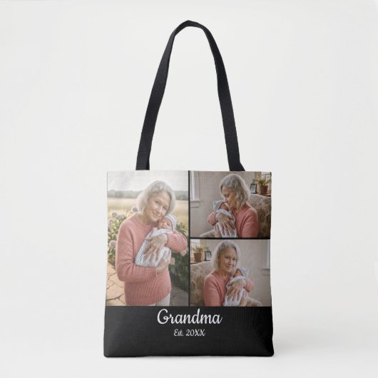 Simple Script Grandma Est. 3 Photo Year Tasche (Vorderseite)