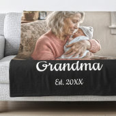 Simple Script Grandma Est.Photo Year Black Fleecedecke