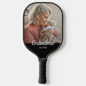 Simple Script Grandma Est.Photo Year Black Pickleball Schläger (Rückseite)