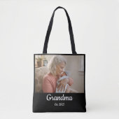 Simple Script Grandma Est. Photo Year Black Tasche (Vorderseite)