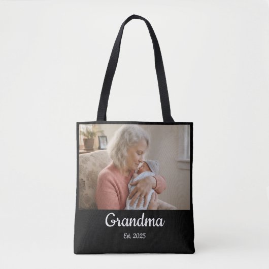 Simple Script Grandma Est. Photo Year Black Tasche (Vorderseite)