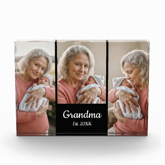 Simple Script Grandma Year Est. 3 Photo Acrylic Fotoblock (Vorderseite)