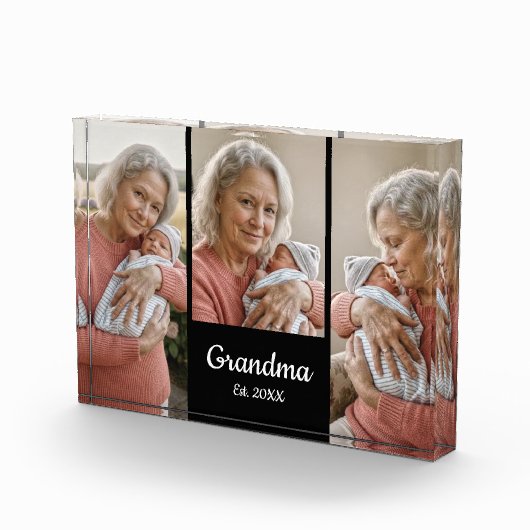  Simple Script Grandma Year Est. 3 Photo Acrylic Fotoblock (Rechts)