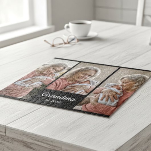  Simple Script Grandma Year Est. 3 Photo Acrylic Puzzle