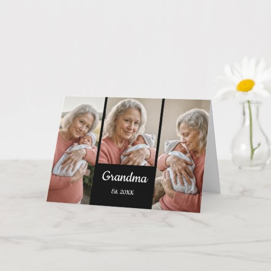 Simple Script Grandma Year Est. 3 Photo Karte (Kleine Pflanze)