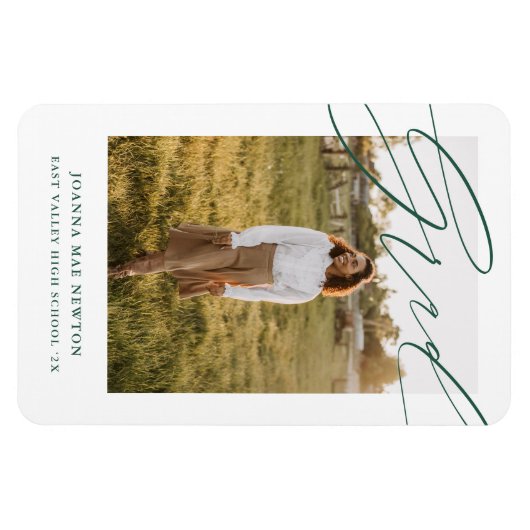 Simple Script Green Photo Graduation Announcement Magnet (Horizontal)