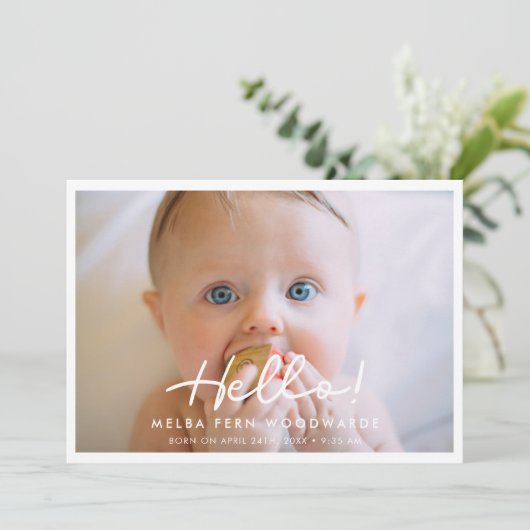 Simple Script Hello Baby Foto Ankündigung (Stehend Vorderseite)