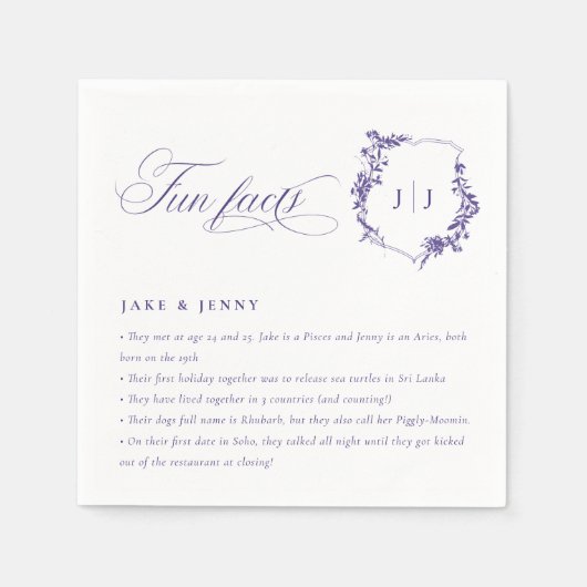 Simple Script Lilac Purple Wedding Logo Fun Facts Serviette (Vorderseite)
