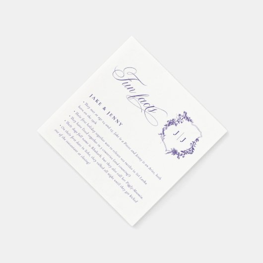 Simple Script Lilac Purple Wedding Logo Fun Facts Serviette (Ecke)