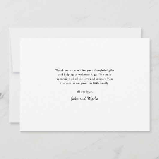 Simple Script Love and Thanks Photo Collage Baby Dankeskarte (Rückseite)